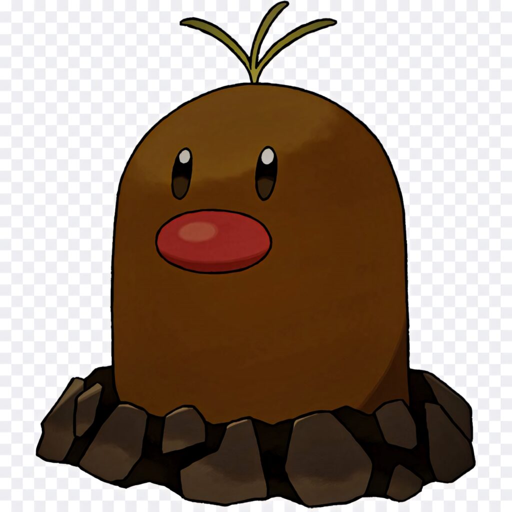 Diglett Alola Form in dark soil with bamboo sprouts and expressive eyes digital wallpaper background