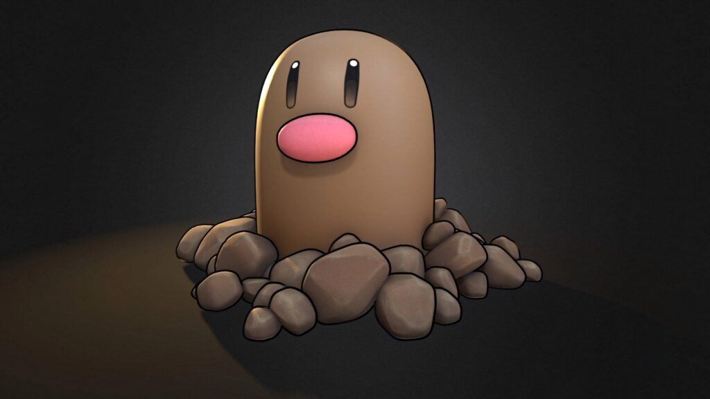 Diglett Ground type Pokémon emerging from rocks on black background digital art wallpaper