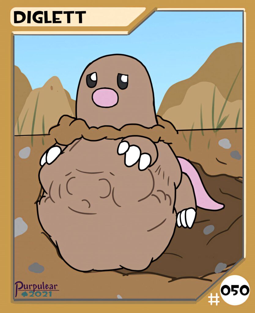 Full-body underground Diglett showing claws and tail in soft cartoon style earthy wallpaper background