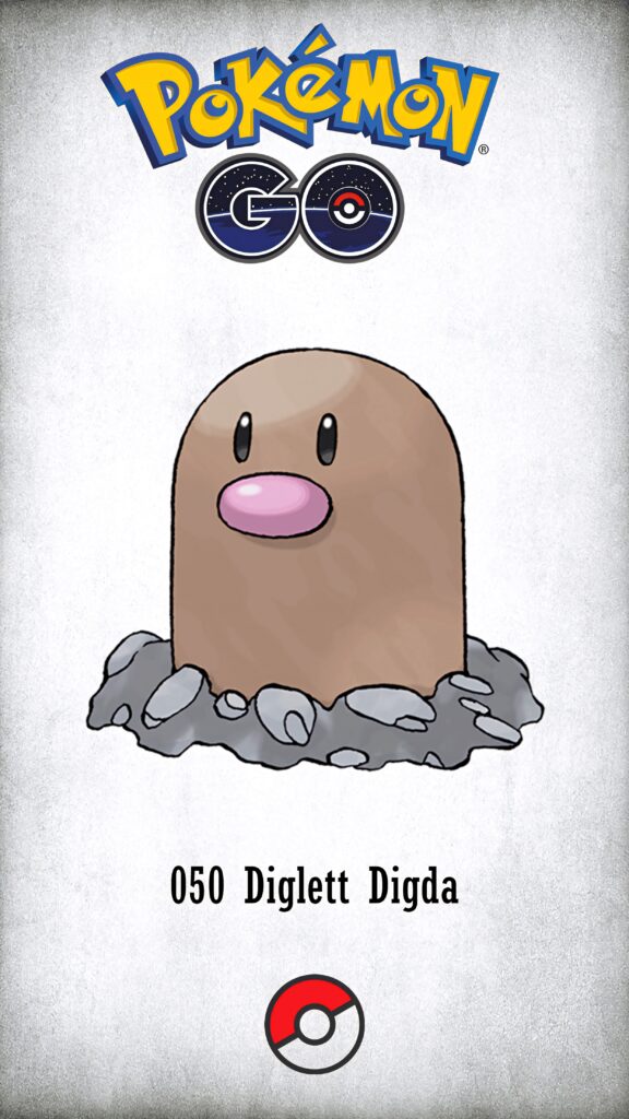 Diglett Pokémon Go wallpaper with soft brown tones and pink nose emerging from rocky ground