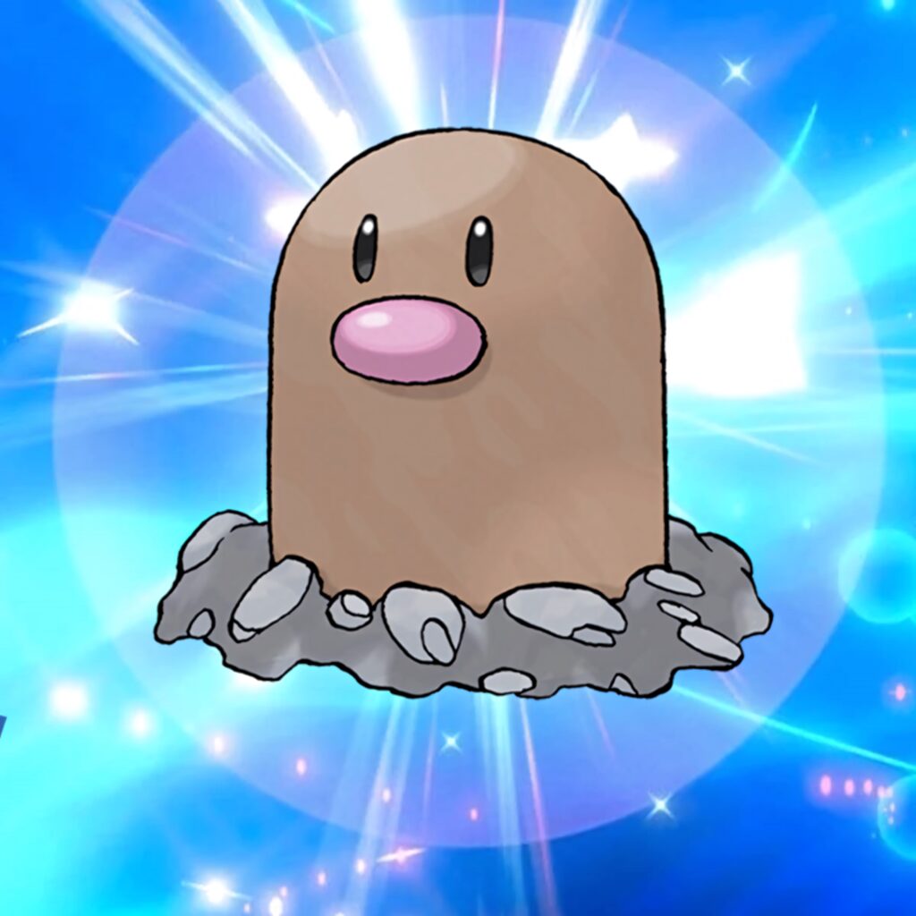 Pokémon Diglett emerging from rocks glowing blue background radiant light effects wallpaper