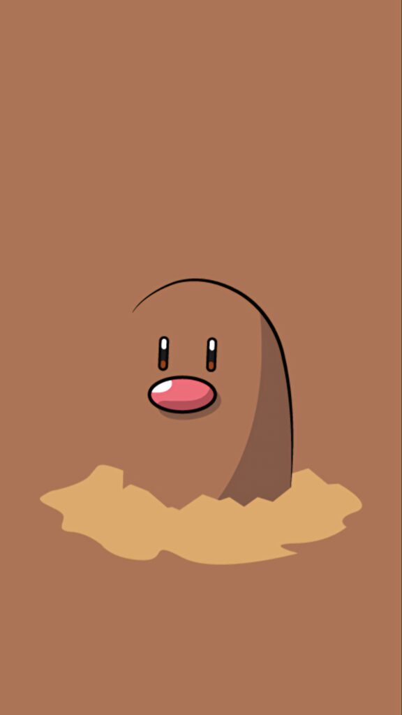 Diglett Pokémon iPhone wallpaper emerging from sand minimalist brown background cartoon style