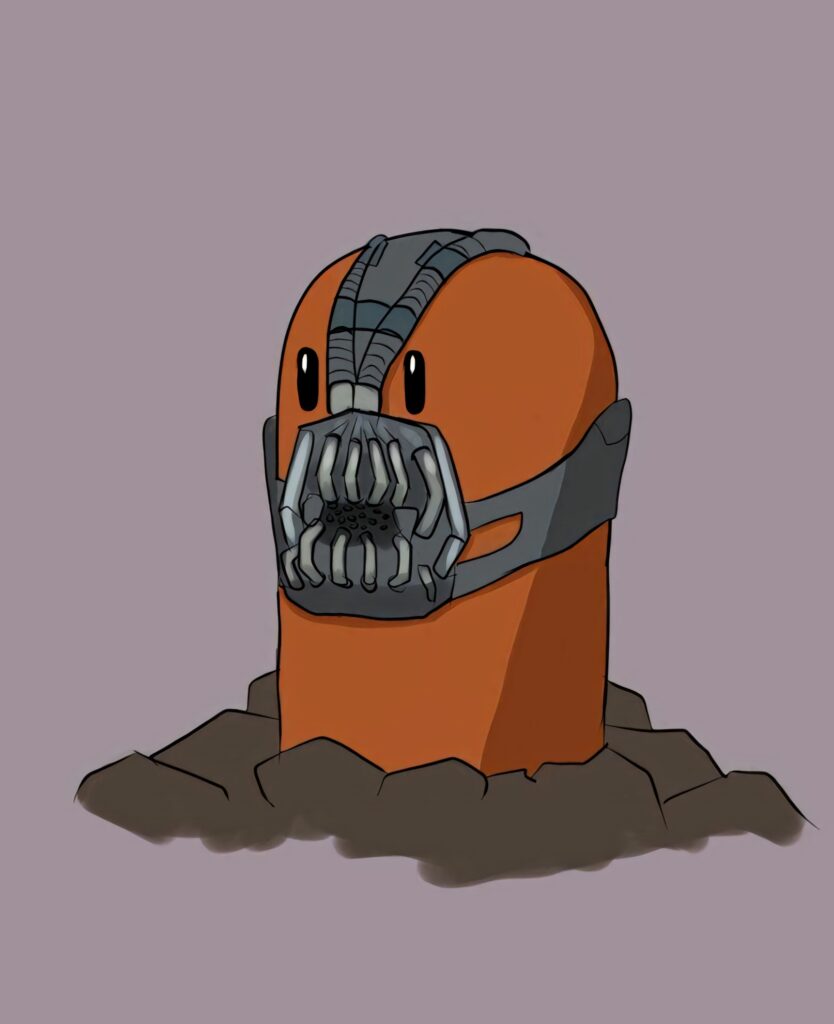 Diglett wearing Bane mask Pokémon and comic villain crossover cartoon purple background wallpaper