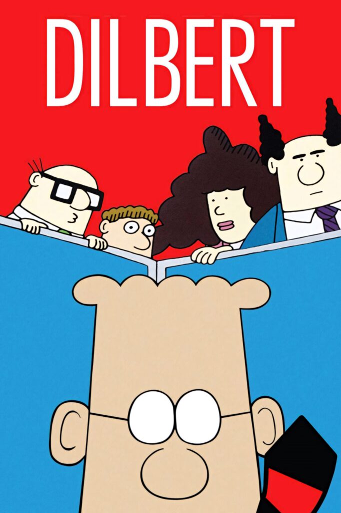 Dilbert cartoon wallpaper with bold minimalist design and office characters over cubicle wall
