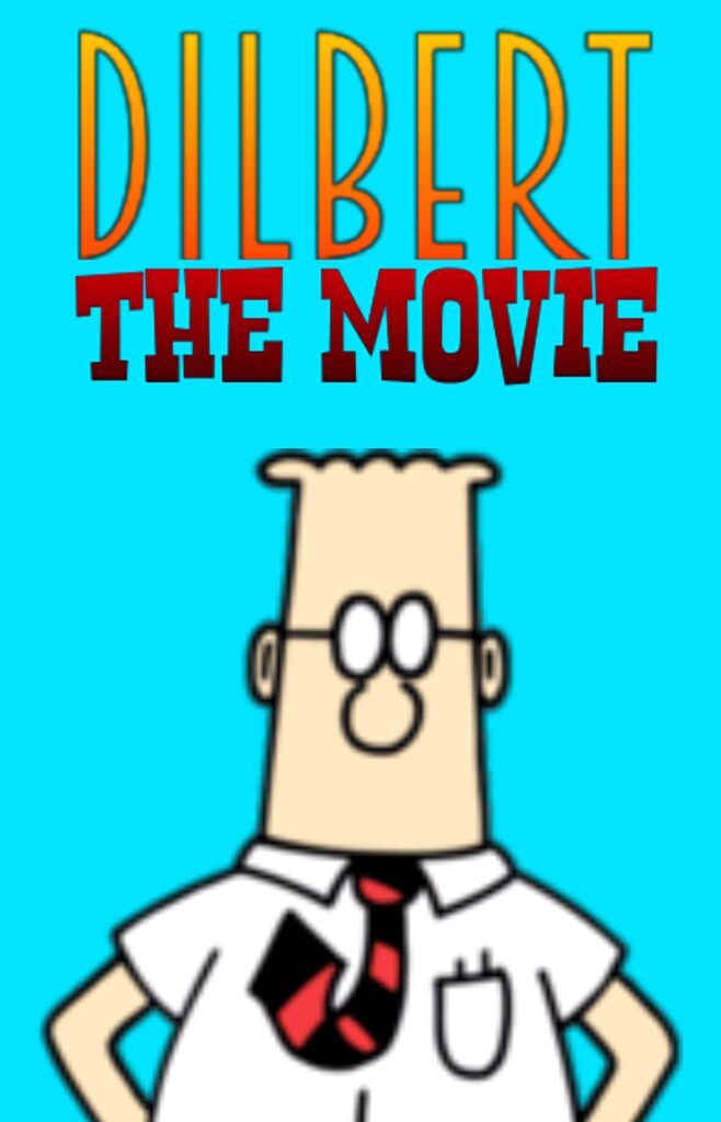 Dilbert movie poster wallpaper showing cartoon Dilbert in office attire on bright blue background