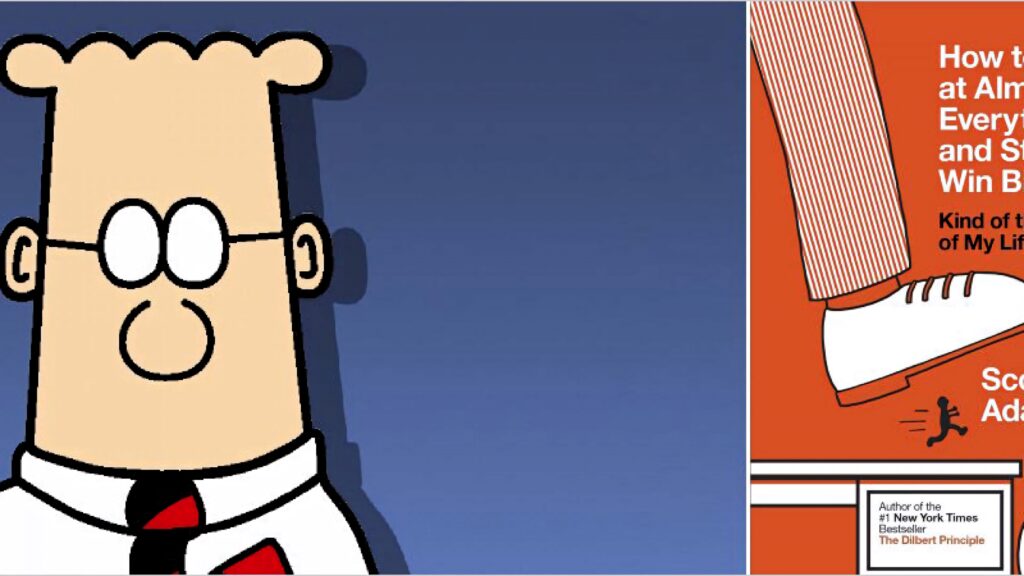 Dilbert in white shirt and red tie on blue gradient background ready for business presentation Wallpaper
