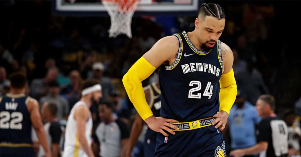 Dillon Brooks Memphis basketball player focused mid-game action vibrant sports wallpaper background