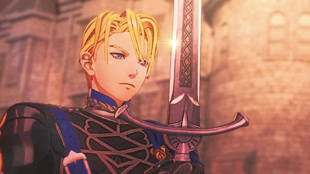 Dimitri Alexandre Blaiddyd in blue armor wielding sword Fire Emblem Three Houses wallpaper