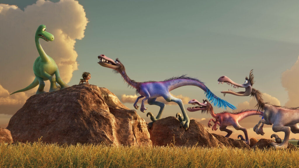 Majestic Prehistoric Dinosaur Silhouetted by Enchanting Northern Lights Wallpaper