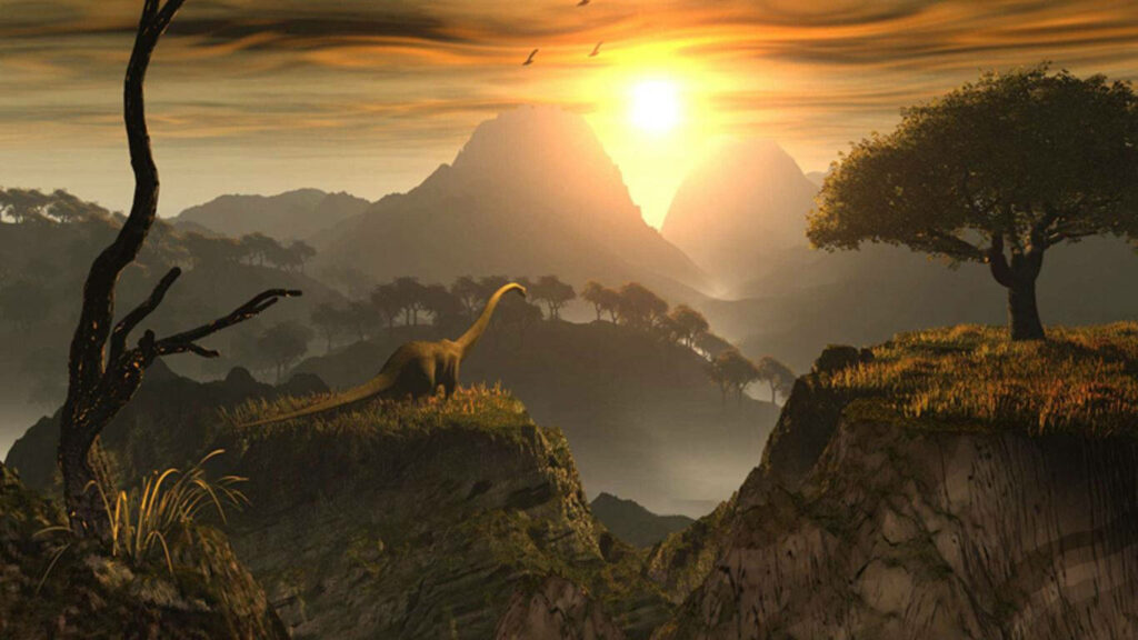 Pristine Snapshot: Majestic Dinosaur Immersed in its Prehistoric Surroundings Wallpaper
