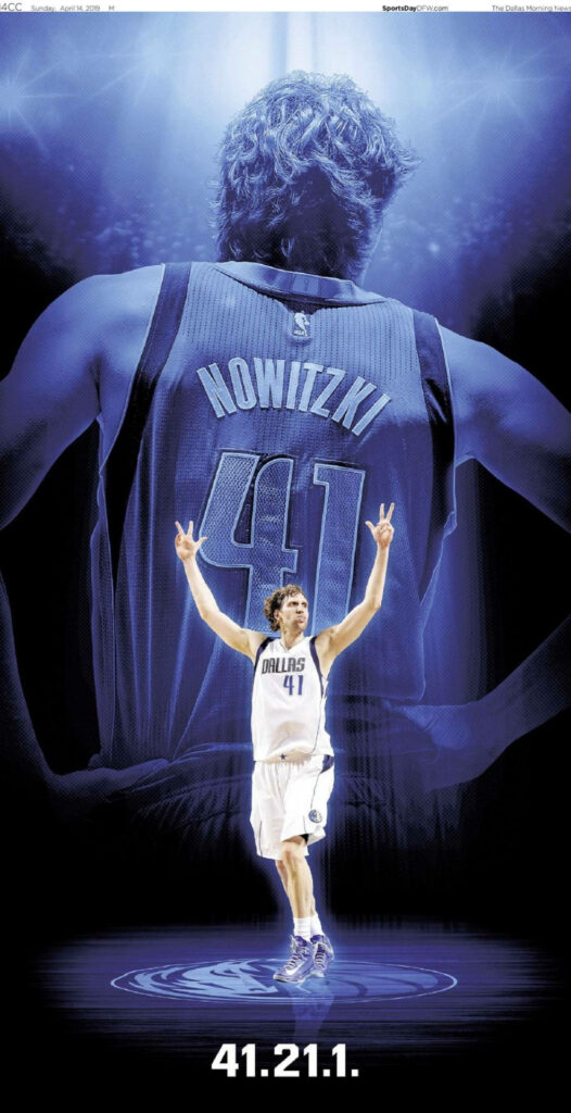 Dirk Nowitzki celebrating basketball court with number 41 blue backdrop Mavericks wallpaper