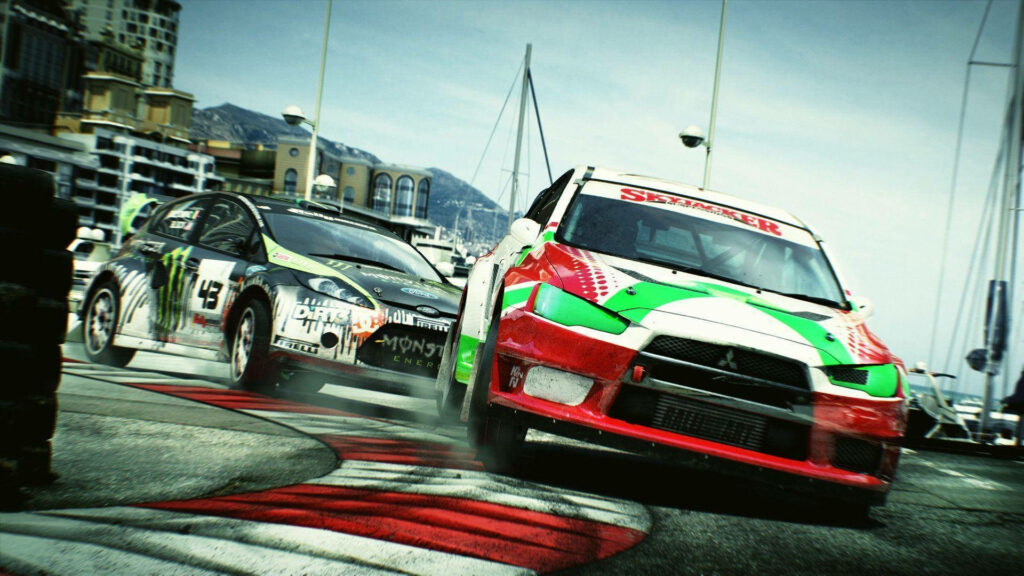 Dirt 3 Rally Cars Racing on Asphalt Track in City Marina - Wallpaper