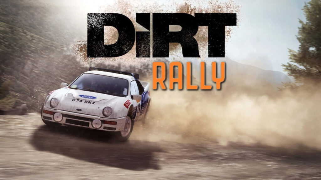 Dirt Rally Video Game High-Energy Rally Car Racing Scene with Dust Cloud Background Wallpaper
