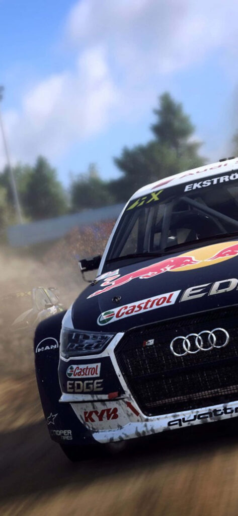Rally Car Speeding Through Dirt Track - High-Energy Racing Scene Wallpaper
