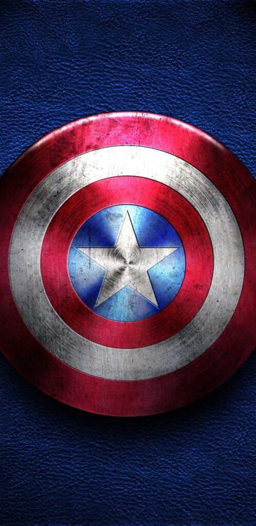 Dirt-Stained Defender: A Gritty Captain America Shield Background on Leather Texture Wallpaper