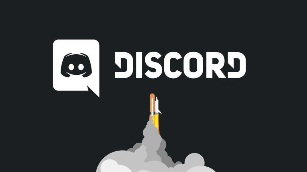 Discord logo wallpaper with rocket launch smoke on dark background symbolizing growth and energy
