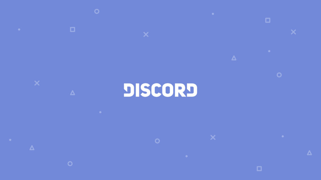 Discord logo centered on periwinkle blue background with minimal geometric shapes wallpaper