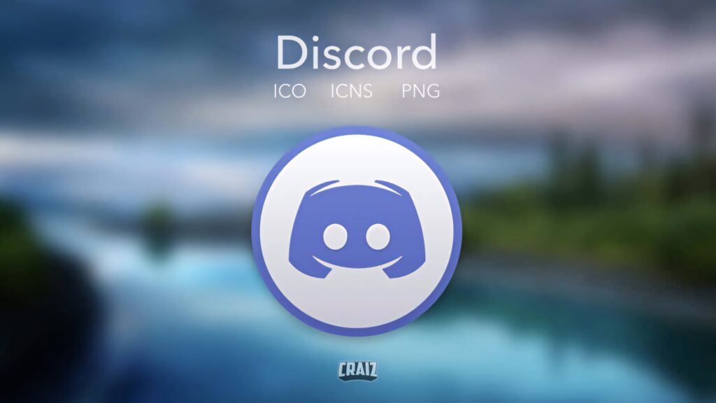 Discord logo wallpaper flat design centered on soft blue and green blurred landscape background
