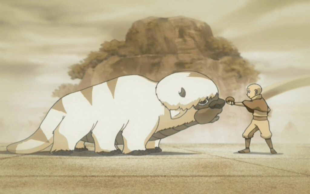 Aang and Appa share a heartfelt moment in calming Avatar The Last Airbender wallpaper background