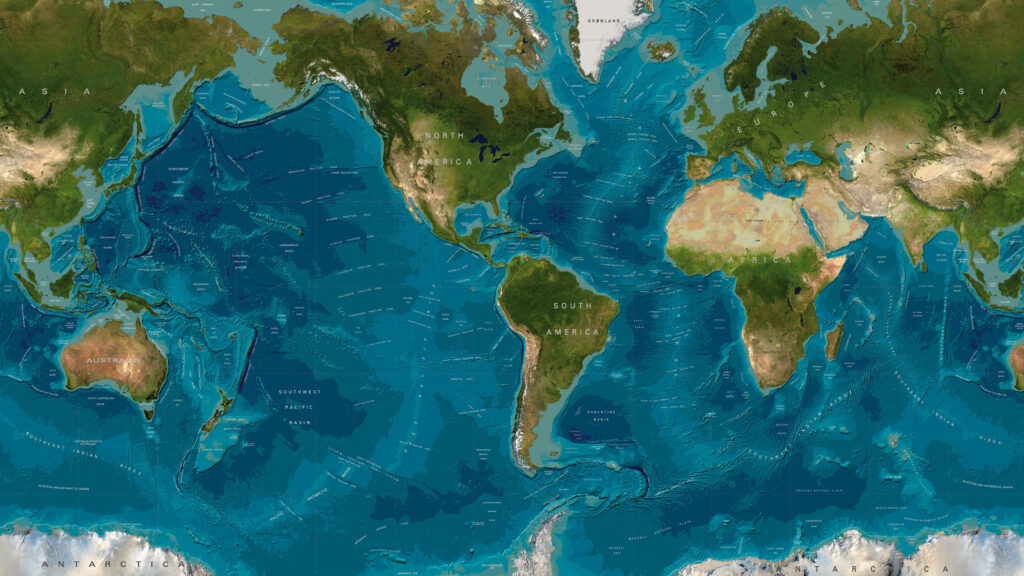 Unveiling the Hidden Depths: A Stunning Contoured Sea Floor World Map 4k Wallpaper