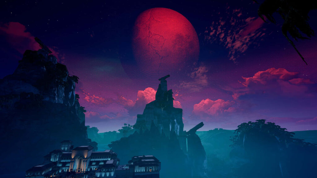 Borderlands 3 wallpaper with surreal dusk landscape and iconic moon silhouette