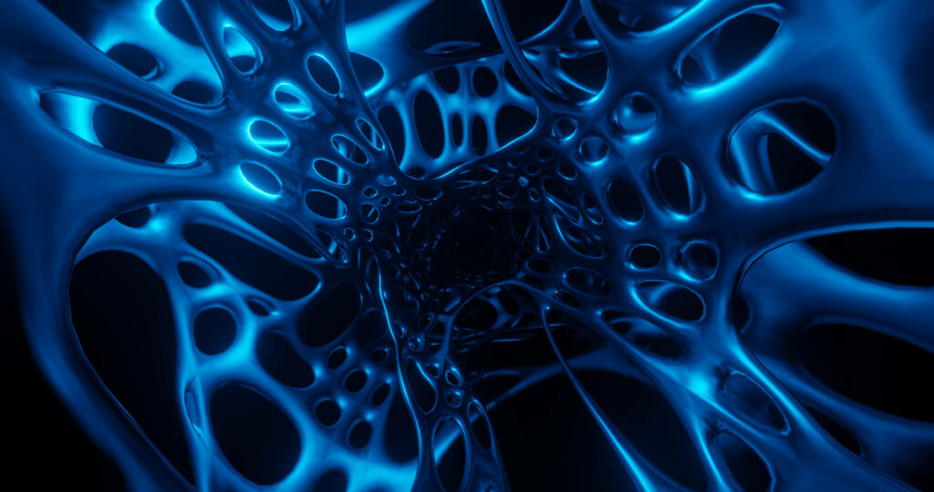 Futuristic blue sticky nest with glowing 4D ultra HD web patterns high tech tunnel background Wallpaper