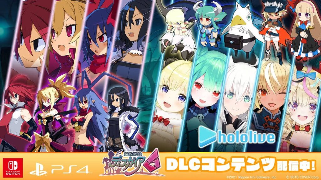 Disgaea characters and Hololive VTubers vibrant crossover wallpaper anime gaming art background