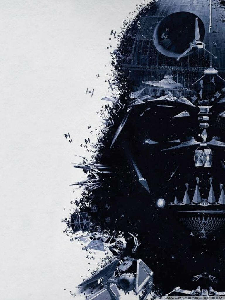 Artistic Darth Vader Cell Phone Wallpaper with TIE Fighters & Death Star