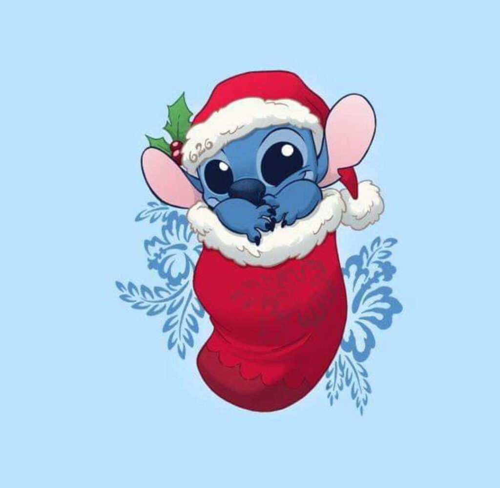 Disney Character in Santa Hat: Festive Wallpaper with Snowflakes