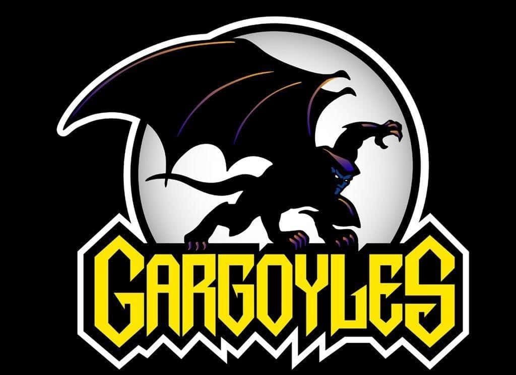 Gargoyles logo wallpaper with Goliath silhouette and bright full moon 90s Disney classic design
