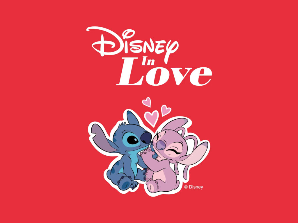 Adorable Stitch & Angel Wallpaper: Disney In Love on Red Background