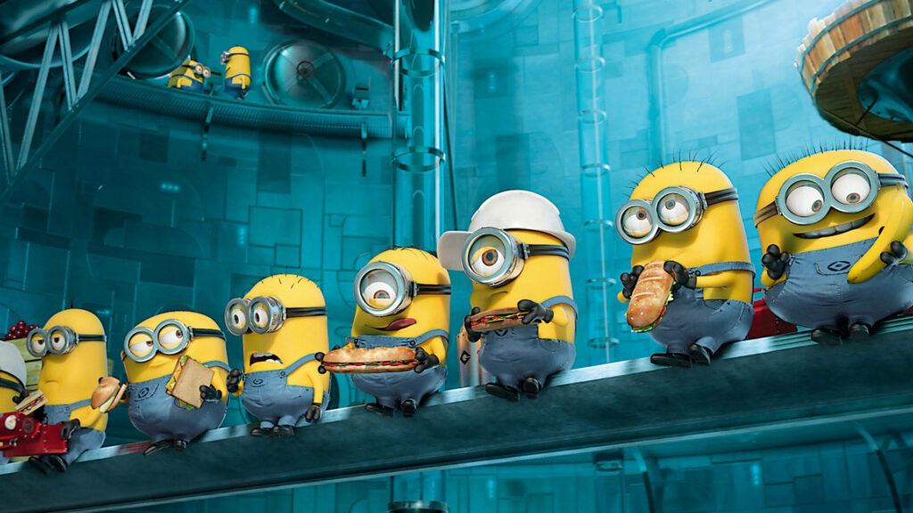 Minions' Lunchtime Delight: A Playful Disney Factory Adventure - Disney Desktop Background Wallpaper