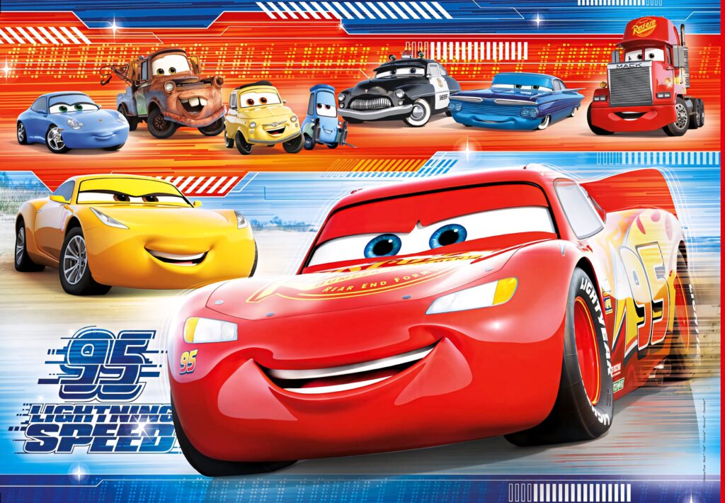 Disney Pixar Cars 3 wallpaper with Lightning McQueen Cruz Ramirez Mater and racing characters background