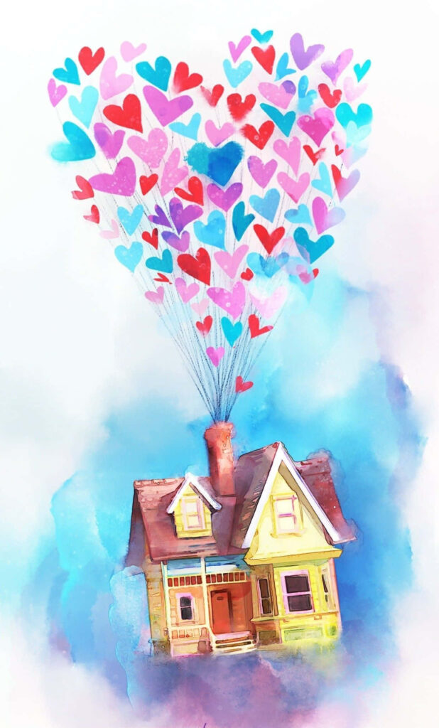 Disney's Up Wallpaper: Iconic House with Heart-Shaped Balloons