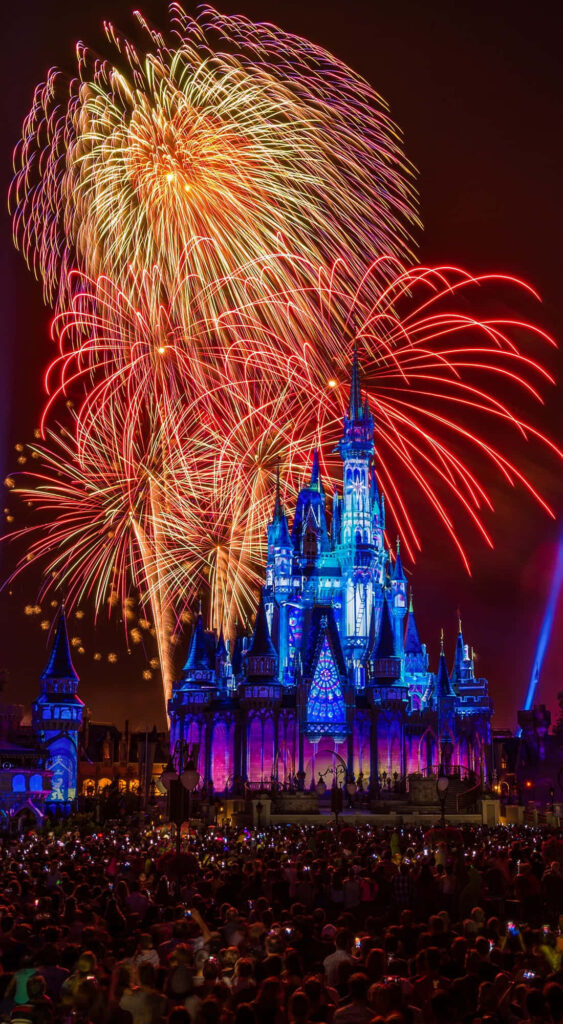Sparkling Spectacular: Disney World's Fireworks Illuminating the Castle - Perfect Android Wallpaper
