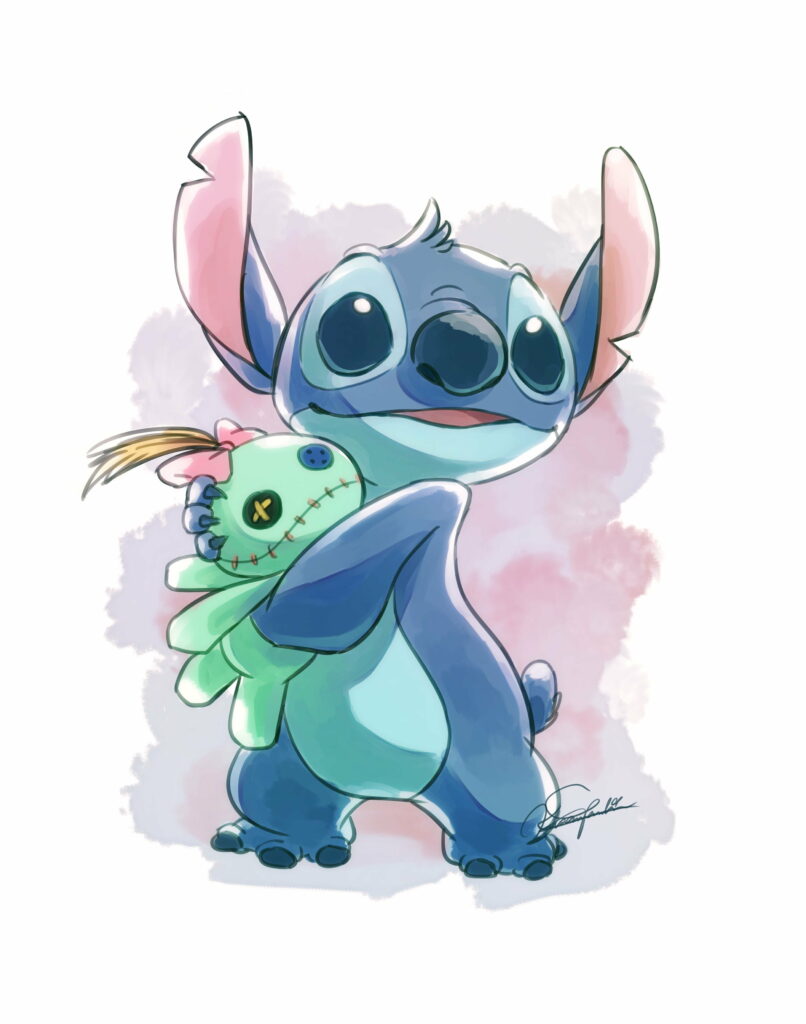 Cute and Colorful: Pastel Cartoon Animation of Lilo and Stitch for HD Phone Wallpaper