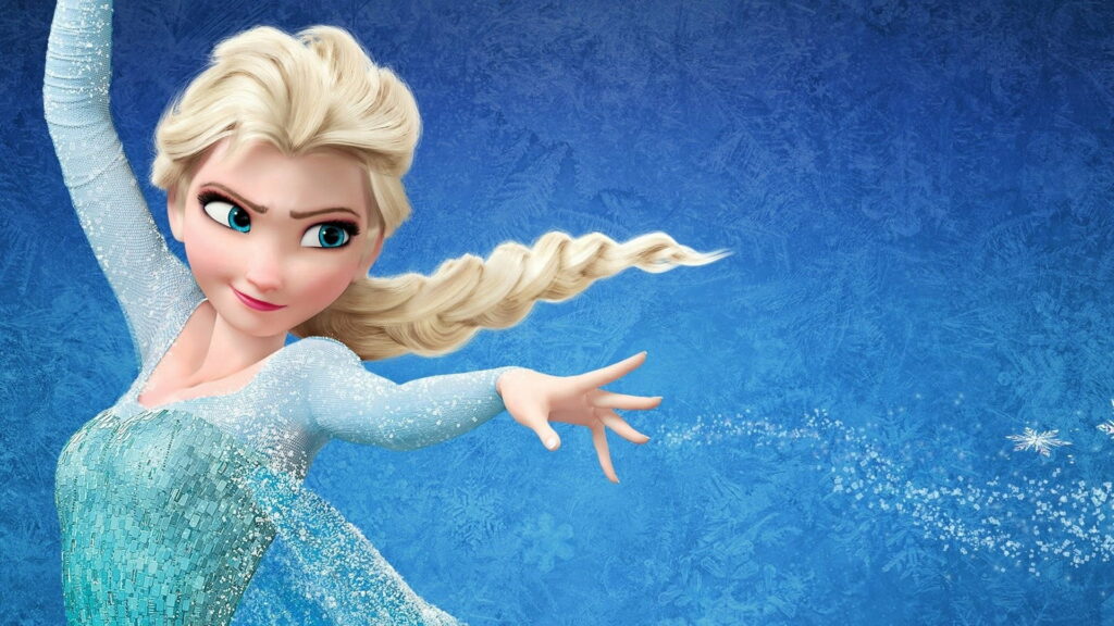 Queen Elsa from Disney Frozen in icy blue gown casting winter magic HD 3D wallpaper background