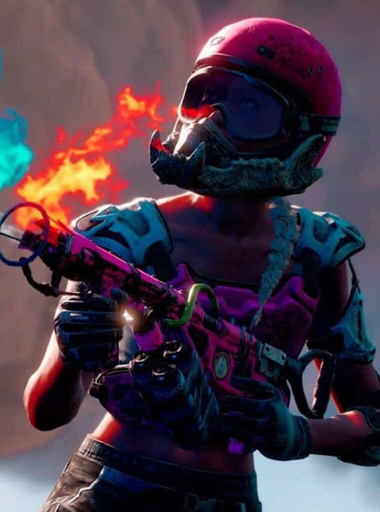 Intense Far Cry New Dawn Character Image with Vibrant Post-Apocalyptic Wallpaper and Rebellious Gear