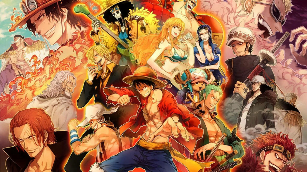 One Piece Characters in a Dope Anime Background Wallpaper