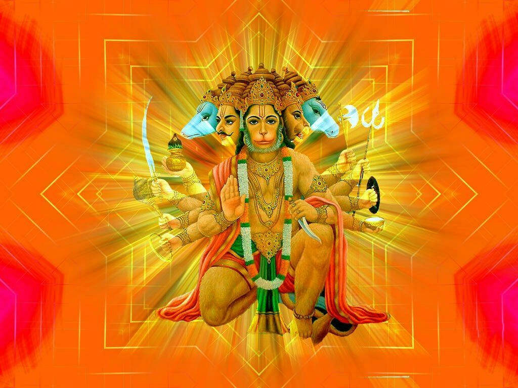 Orange Attire Adorned: Hanuman Ji HD Wallpaper with a Divine Background
