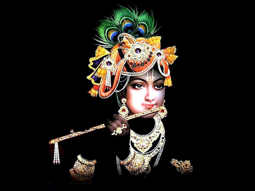 Divine Serenity: A Captivating 4K Artwork Embracing Lord Krishna's Cosmic Charm Wallpaper