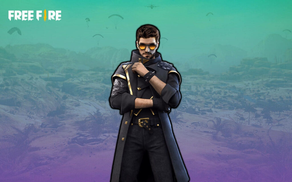 Dj Alok unleashes his electrifying vibes amidst a vibrant purple and green backdrop in Free Fire Wallpaper