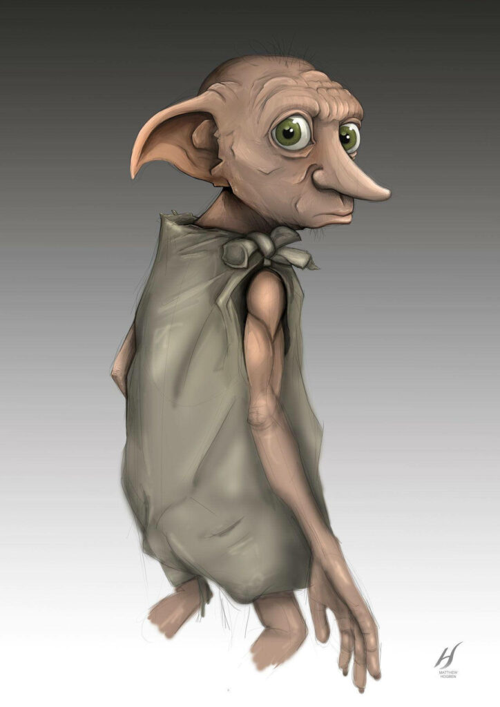 Dobby the house elf digital art wallpaper detailed realistic large eyes pointed ears cloth attire
