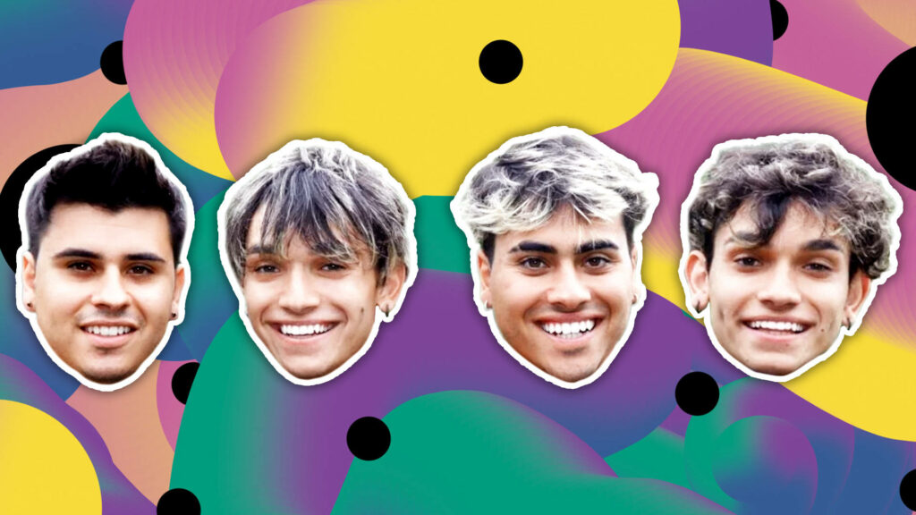 Dobre Brothers smiling vibrant abstract purple yellow green black pop-art wallpaper background