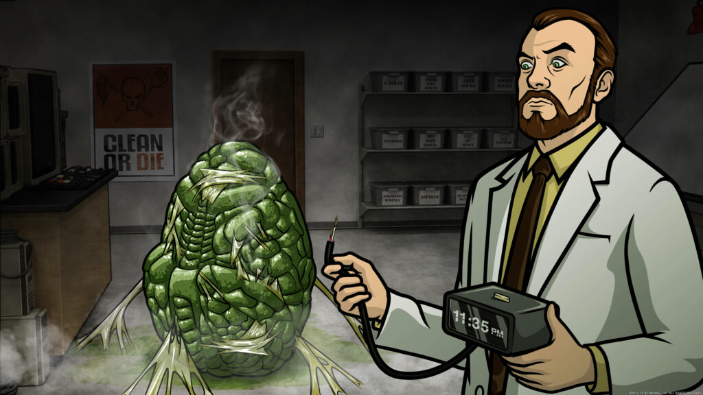 Doctor Krieger from Archer in lab conducting a mysterious scientific experiment wallpaper background