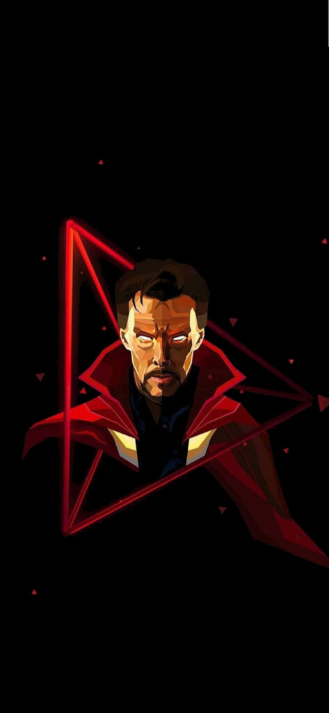 Doctor Strange 2 digital art wallpaper with sharp black red tones and geometric neon shapes