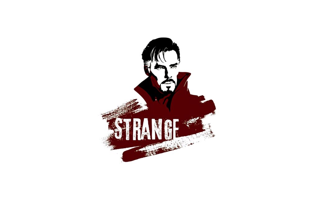 Doctor Strange graffiti illustration with red cloak intense expression on white background wallpaper