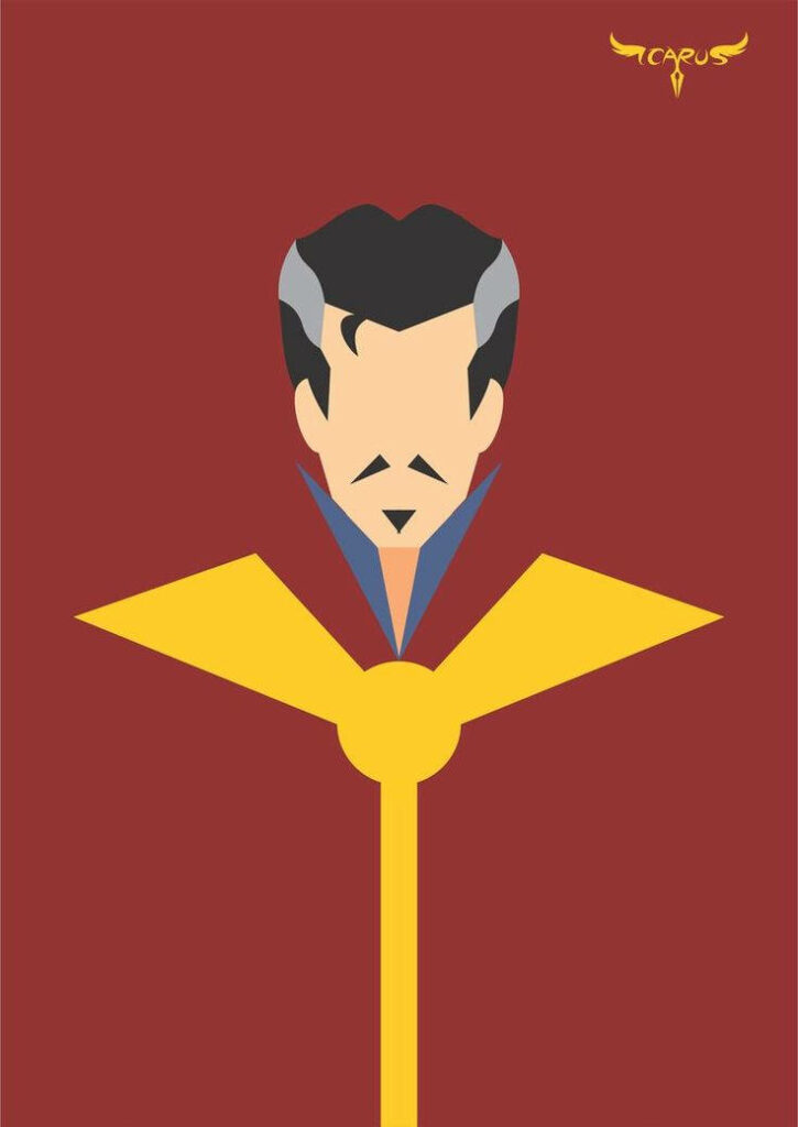 Minimalist Doctor Strange wallpaper with geometric shapes red background and yellow cloak design
