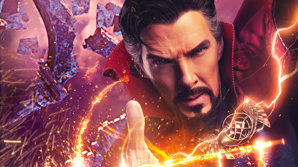 Doctor Strange casting spell with vibrant magical sparks and shattered glowing background wallpaper