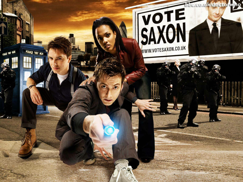 Doctor Who Wallpaper: Tenth Doctor & TARDIS Adventure with Vote Saxon